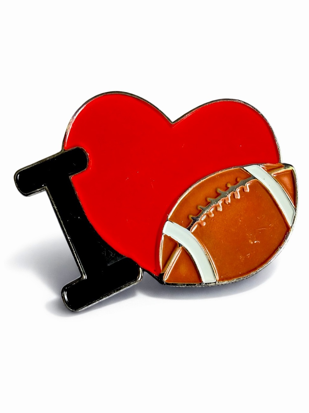 Vintage I Love Football Pin Red Heart Metal Enamel Brooch Sports Fan